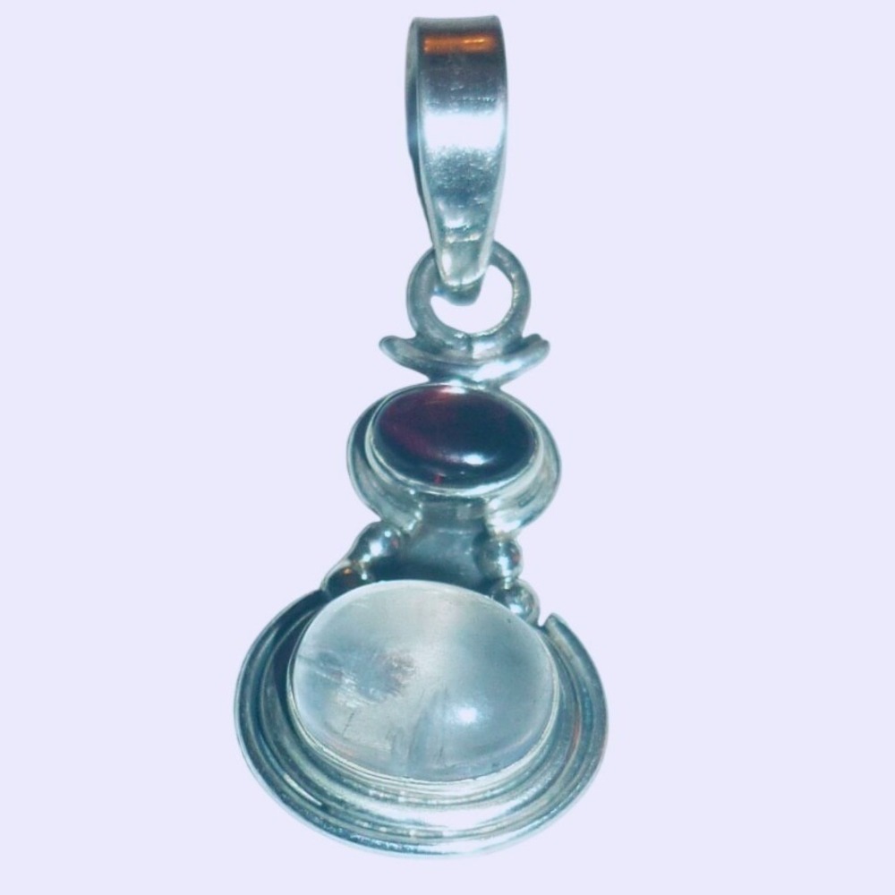 Sterling‎ Silver Moonstone Garnet Tiered Pendant Boho Celestial Jewelry